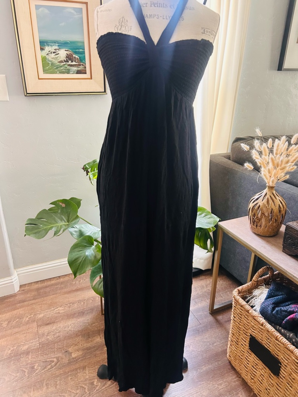 Timing brand black smocked halter jumpsuit